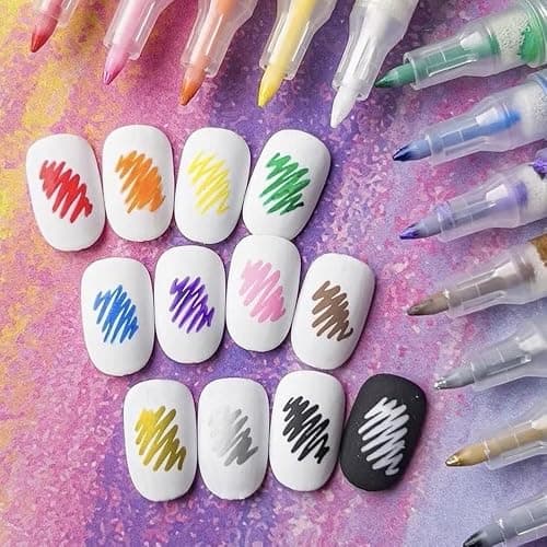 12 Colors Nail Art Pens for Painting Nails, 0.7mm Acrylic Paint Makers DIY Nail Art Markers for Kids and Adults, Quick-drying Nail Polish Pens Doodle Pens for Drawing Point Liner thumbnail 3