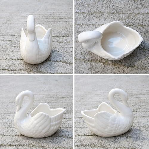 LATRAT Schwan Keramik Pflanzer Schwan Blumentöpfe Tier Sukkulenten Töpfe Mini Blumenbehälter, für Innenbereich Zuhause Büro Desktop Garten Weiß thumbnail 4