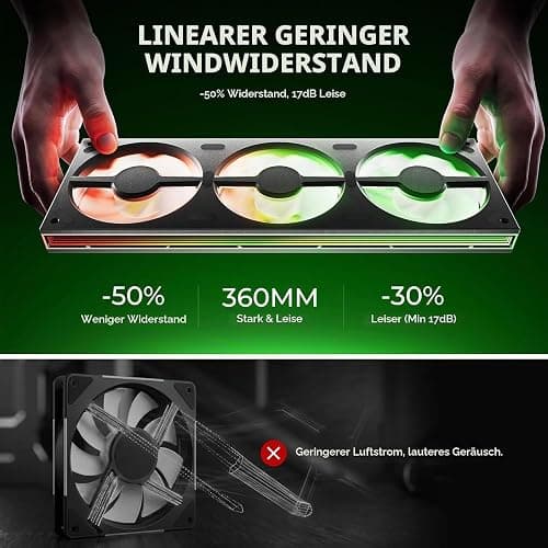 AsiaHorse Matrix Pro 360mm PC Case Fan, Integrated 3-in-1 ARGB PWM Radiator Fan with 88 LEDs, 2000 RPM Hydraulic Bearing, 5V 3-Pin Sync, Triple Zone Lighting Control Black thumbnail 4