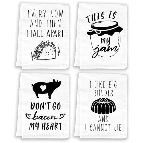 Miracu Funny Kitchen Towels and Dishcloths Sets of 4 - Christmas, Birthday, Housewarming Gifts for New House Home, Decorative Fun Cute Hand Dish Towels for Women, Flour Sack Tea Washcloth for Kitchen - Image 1