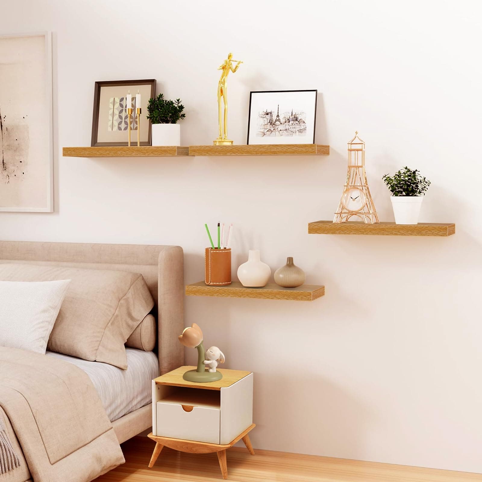 LOKOOY Set de 6 Unidades Estantes Flotantes, Soportan hasta 8 kg Repisas Flotantes, estantes flotantes de Pared,Estante de Almacenamiento Flotante Simple y Moderno (Naturaleza, 30 * 15 * 1.5) thumbnail 5
