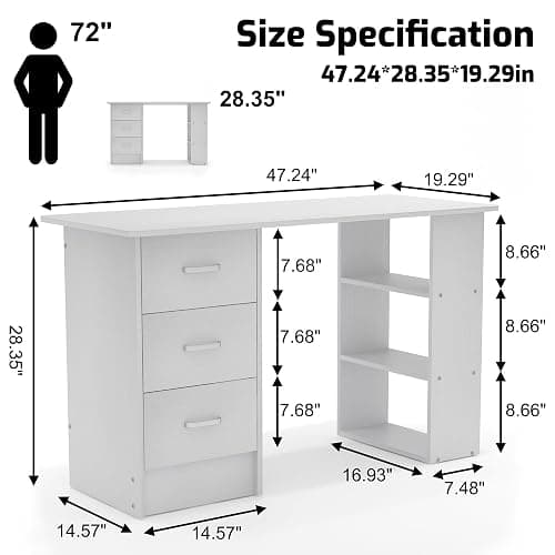 Katalora Nail Desk with Drawers & Shelves, Manicure Table for Home Salon, White Nail Table with Storage, Modern Beauty Workstation (White) thumbnail 2
