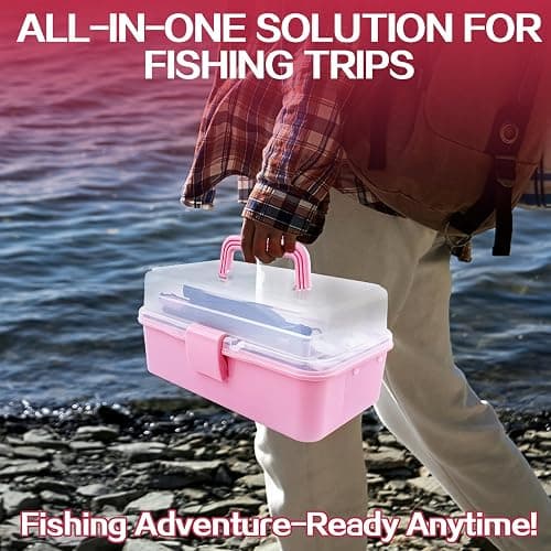 3-Layer Pink Fishing Tackle Box with Tackle Included, Fishing Gear Kit Includes Pliers Fish Lip Gripper Scale Crankbait Spinnerbaits Soft Baits Hooks, Ideal Gift for Angler Saltwater Freshwater thumbnail 3