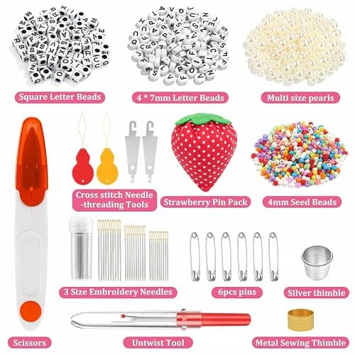 PAXCOO 985Pcs String Bracelet Making Kit, Friendship Bracelet String Kit with 110 Skeins Embroidery Floss Cross Stitch Thread, 830 Beads for Friendship Bracelet Making, 45Pcs Embroidery Tools thumbnail 4