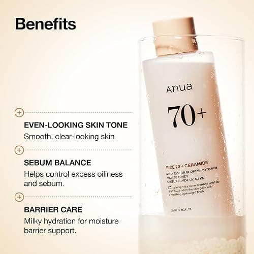 Anua Rice 70 Glow Milky Toner, Non Comedogenic, Korean Skincare, 8.45 fl.oz | Glass & Dewy Skin, Hydrating & Barrier Care, Rice Water, Niacinamide, Ceramides, All Skin Types, Fragrance-Free PICK RICE TONER thumbnail 3