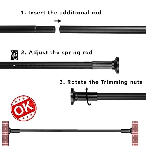 Tension Curtain Rod, 51-165 Inch,Spring Shower Closet for Windows or Shower,Easy to Install, No Drilling, Rust, Bathroom, Rod Diameter 1.26 Inches, Black,Umimile thumbnail 5