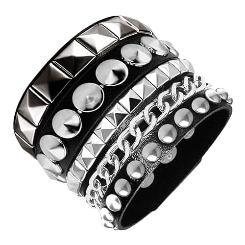 Tosmifairy 3 Pieces Punk Rock Leather Bracelets for Women Pop 80s 90s Emo Jewelry Accessories Retro Spiked Adjustable Wrap Wrist Cuffs thumbnail 7
