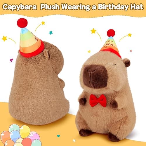 Achwishap Capybara Plush,Cute Plushies Capybara Stuffed Animal,Capybaras Plush Toys,Kawaii Plushie Stuffed Toy with Birthday Hat Plushie Gift for Kids Adults Birthday(Capybara with Birthdays Hat,12”) thumbnail 8