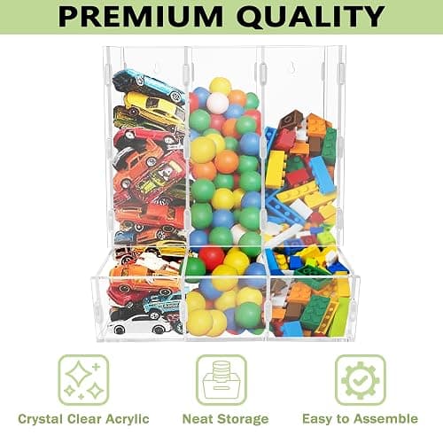 Montex Upgrade Acrylic Wall Dispenser, Acrylic Wall Storage, Play Room Organization Hanging Organizer for Playroom, Blocks, Cars, Snacks thumbnail 5