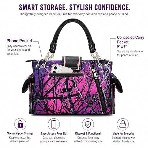 Western Trendy Camouflage Purse Country Handbag and Wallet Set for Women | Rhinestone Buckle, Side Pockets & Convertible Wallet Carry thumbnail 4