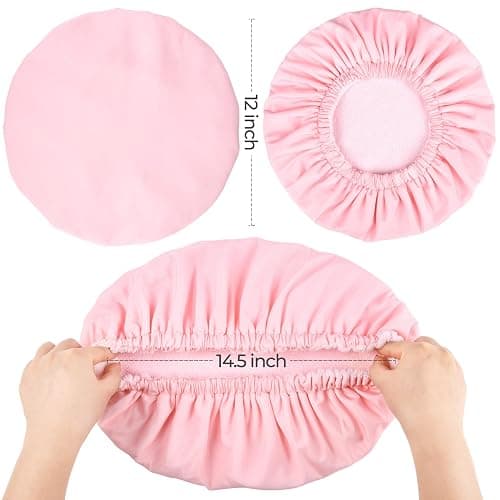 Pink Shower Cap for Women Terry Lined Bath Cap Large Reusable Waterproof Elastic Band Shower Caps for Long Thick Hair Soft Bath Shower Hair Caps thumbnail 6