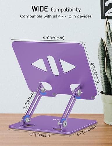 Aoviho Tablet Stand Holder for Desk, Adjustable Desktop Tablet Holder, Foldable Aluminum Tablet Mount for iPad pro 12.9, iPad Air Mini, Samsung Galaxy Tabs Z Fold Kindle Fire 4-12 inch Purple thumbnail 5