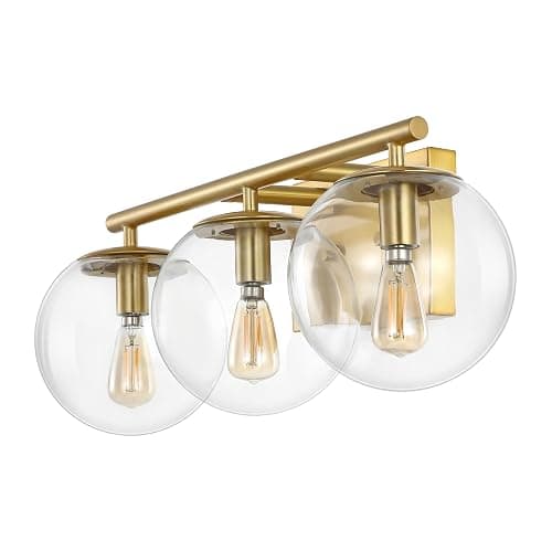SAFAVIEH Lighting Collection Charlene Brass/Clear Glass Globe Shade 3-Light Wall Sconce Light Fixture, Ideal for Bathroom, Entryway, Vanity Over Mirror, Foyer, Living Room (LED Bulbs Included) - Brass thumbnail 6
