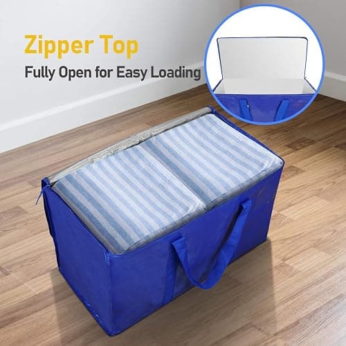 TICONN 8 Pack Extra Large Moving Bags Heavy Duty with Zippers & Carrying Handles, Durable Storage Bags Moving Boxes for Closet Organizers and Storage (8 Pack, Blue) thumbnail 5
