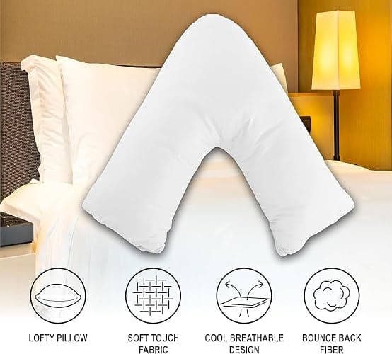 Comfy Nights Orthopedic V Shape Pillow Extra Support For Head, Neck & Back with Free Cover - Grey thumbnail 4