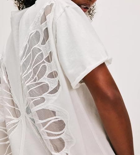 Women Butterfly Shirts Top Short Sleeve Sheer Cutout Tee Tops Y2k Vintage Oversized Summer Blouse thumbnail 2