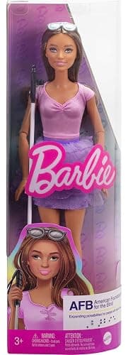 Barbie Fashionistas Doll #228, Blind Barbie Doll Wearing Pink Top and Ruffled Skirt with Cane and Sunglasses in Partnership with the American Foundation for the Blind thumbnail 6