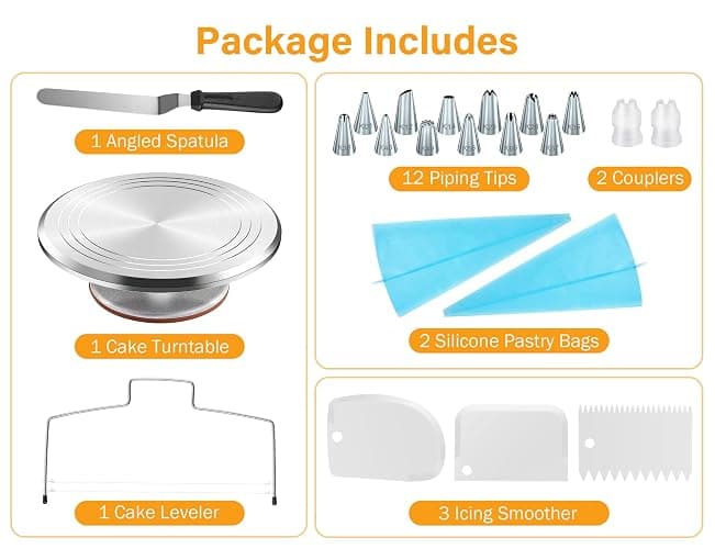 Kootek 22pcs Cake Decorating Supplies Kit, Baking Tools with 12" Aluminium Cake Turntable Rotating Cake Stand, Piping Bags and Tips Set, Icing Spatula, Cake Leveler, 3 Icing Scrapers for Mother's Day thumbnail 9
