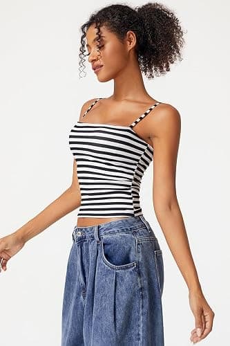 QINSEN Women's Double Lined Basic Tank Top Adjustable Spaghetti Straps Sleeveless Camisole Shirts thumbnail 4