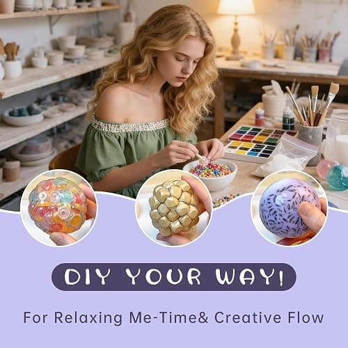 Anergoo DIY Stress Ball Making Kit-Easy DIY- 15 TPR Skins, Total 14oz of Various fillers, Create ASMR Anxiety Relief Toys, Handmade Squishy Stress Balls, Squishy Maker,Self-Care Gifts for Women thumbnail 3