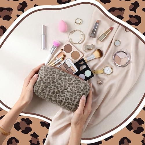 Huhumy Brown Leopard Makeup Bag for Women, Fuzzy Cheetah Print Cosmetic Organizer, Stylish Faux Fur Bag Y2k, Fluffy, Travel Toiletry Pouch, Zipper Purse, Pencil Organizer Pouches thumbnail 5