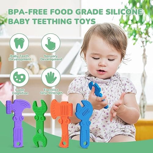 TYRY.HU Baby Teething Toys for Babies, Baby Teether Toys, BPA Free Silicone Baby Molar Teether Chew Toys, Hammer Wrench Spanner Pliers for Boys Girls, Soft-Textured, Easy to Hold & Clean, 4 Packs thumbnail 4