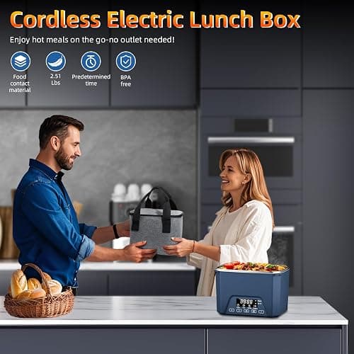 Cordless Electric Lunch Box, 1.2L Self Heating Lunch Box Battery Powered with Automatic Heating, BPA Free, Meal Prep Friendly (Blue) thumbnail 6