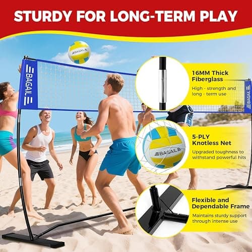 BAGAIL Volleyball Net, 12ft/20ft Portable Volleyball Net for Backyard - Adjustable Height, Heavy-Duty Frame, Freestanding Design - Portable Outdoor/Indoor Volleyball Set with Carry Bag thumbnail 3
