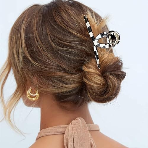FAELBATY Hair Clip, Acetate Metal Claw Clip for Women, Strong Hold Claw for Heavy Hair, Checkerboard Pattern, 4.5" Jaw Clamp, Large Hair Accessories for Long Thick Hair thumbnail 7