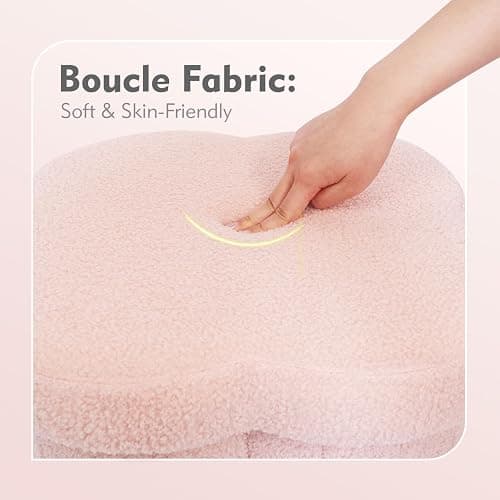 B FSOBEIIALEO Storage Ottoman Cube, Flowers Shaped Ottomans with Storage Foot Stool Footrest, Boucle Ottoman Seat for Dorm Room, Faux Teddy Fur, Pink 15"x15"x15" thumbnail 6