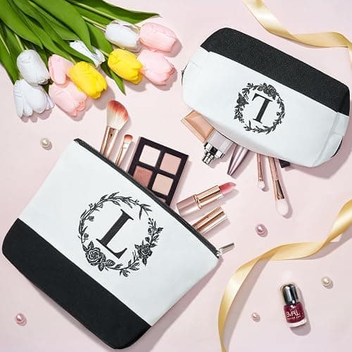 Personalized Christmas Gifts for Women, Initial Canvas Tote Bag & Makeup Bag Monogrammed Beach Tote Bags for Women w/Zipper, Birthday Gifts for Mom Her Sister Friend Girlfriend Wife Daughter Teacher thumbnail 8