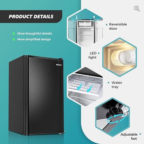 EUHOMY 3.2 Cu.Ft Mini Fridge with Freezer, Single Door Compact Refrigerator, Adjustable Thermostat, Mini Refrigerator Energy Saving, Mini fridge for Bedroom, Dorm, Office, Black thumbnail 5