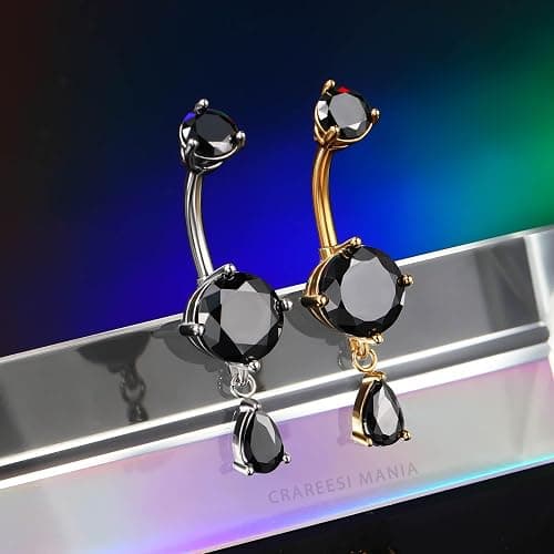 CM Crareesi Mania Belly Button Ring Dangle Belly Rings 316L Surgical Steel Belly Button Piercing Jewelry Teardrop Navel Ring for Women thumbnail 4