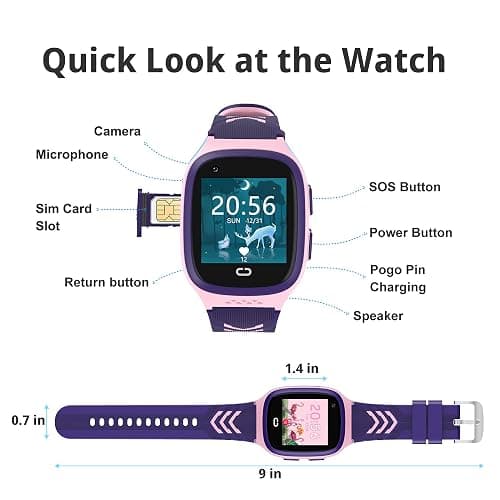 Tixpc 4G Kids Smart Watch Girls with GPS Tracker Location Video Call Cell Phone SOS Calling Voice Chat Camera Alarm Clock for Ages 5-12 Kids (Pink) thumbnail 7