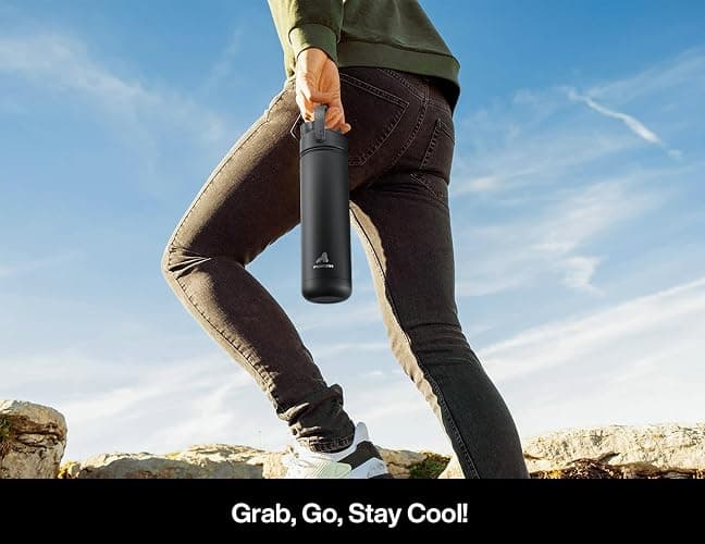 POWCAN 26 oz Insulated Water Bottle with 2-in-1 Straw and Spout Lid, Keep Cold 24H, Leak-Proof, Fits in Car Cup Holder, Stainless Steel Water Bottle for Sports, Travel, and School (Dark Knight) thumbnail 2
