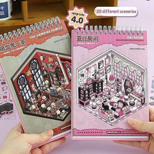 20 Sets 3D Sticker Scene Book for Adults & Kids - DIY DIY Horror Adventure House, Fantasy Art Therapy Stickers Collection | Stress Relief, Home Decoration (Sticker Therapy Activity Book thumbnail 2