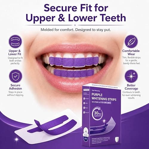 Purple Teeth Whitening Strips 28 Treatments Whitening Strips Teeth Whitening kit-Enamel Safe & Low-Sensitivity-with,Peroxide-Free,Quick Teeth Whitening (Purple) thumbnail 4