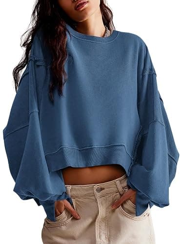 Zwurew Womens Casual Sweatshirt Long Sleeve Tops Crewneck Loose Fit Tee Pullover Crop Tshirt Side Slit Fall Fashion 2024 thumbnail 2