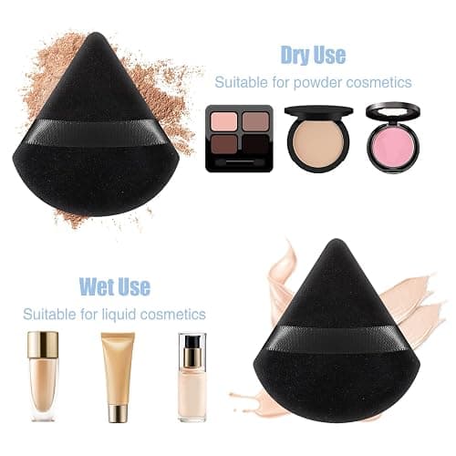 Pimoys 15 Pieces Powder Puff Face Soft Triangle Makeup Velour Puff, Beauty Sponge for Loose Powder and Cosmetic Foundation, Blender Makeup Tool (Black, Pink, Flesh) thumbnail 2