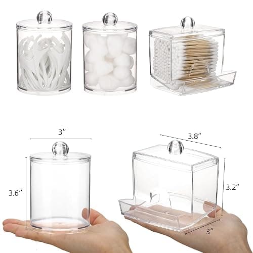 Tbestmax Qtips Dispenser Bathroom Container, 10/12 oz Big Cotton Ball Holder, Clear Plastic Apothecary Jar Organizer for Storage Cotton Swab, Floss Picks thumbnail 3