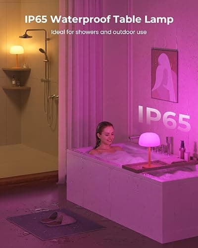 FULNIX IP65 Shower Lamp Waterproof, 7500mAh Rechargeable Shower Lamp for Inside Shower, 18 Colors Cordless Shower Light, Stepless Dimming LED Table Lamp for Bathroom Bathtub Patio Outdoor thumbnail 2