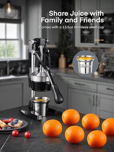 FOHERE FOHERE Orange Juicer Squeezer, Citrus Lemon Juice Press, Cast Iron Manual Juicer Hand Press for Grapefruit Pomegranate, Orange, Lemonade, Commercial Manual Citrus Juicer, Easy to Clean (BLACK) thumbnail 6