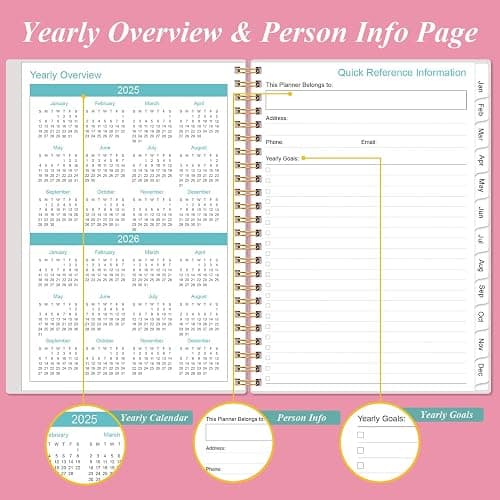 2025 Planner - Weekly & Monthly Planner Spiral Bound, Planner 2025 from January 2025 - December 2025 with Monthly Tabs, Inner Pocke, 6.4" x 8.5", Pink - 6.4" x 8.5" - Pink thumbnail 5