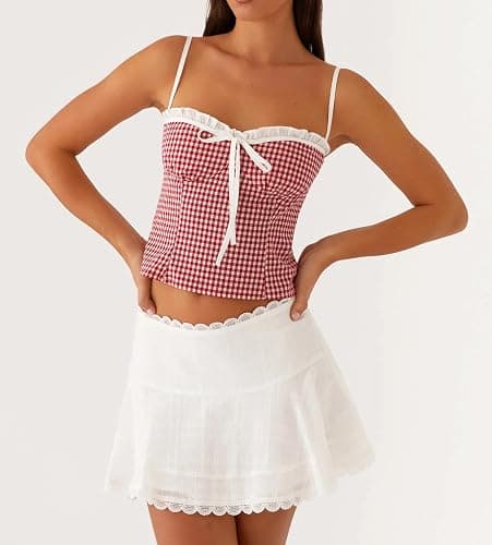 Womens Sexy Lace Trim Camisole Tank Tops Y2k Slim Fit Corset Going Out Streetwear Ruffle Spaghetti Strap Club Tops thumbnail 3