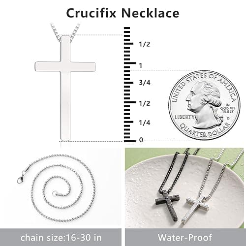 Romass 2 Pcs Cross Necklace for Men Boys,Stainless Steel Pendant Silver Black Crosses Chain Jewelry Gifts Box 16-30 inches thumbnail 5