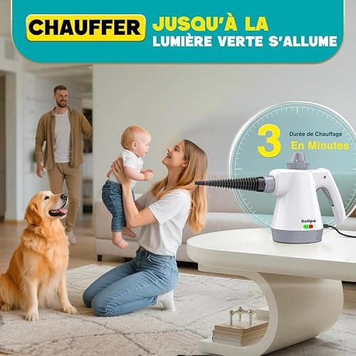 Nettoyeur Vapeur Portatif 1050W, Nettoyage Haute Température – 100% Sans Chimie Désinfection, Appareil Multifonction pour Cuisine, Salle de Bain, Voiture, Sols et Tissus thumbnail 3