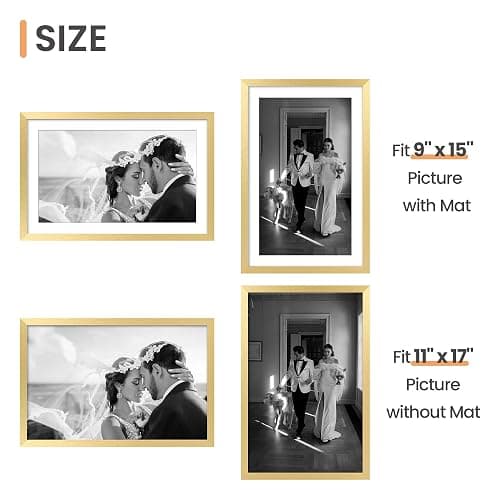 upsimples 11x17 Picture Frame Set of 5, Display Pictures 9x15 with Mat or 11 x 17 Without, Wall Gallery Poster Frames, Gold thumbnail 5