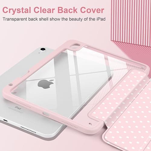 Yebiseven Case for iPad A16 11th Generation 11 inch 2025, iPad 10th Generation 10.9 inch 2022 -[Built-in Pencil Holder], Shockproof Clear Hard Back, Trifold Stand, Auto Wake/Sleep, Pink White dot thumbnail 3