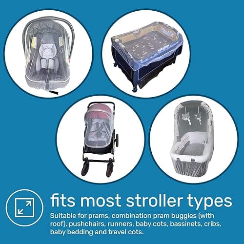 Enovoe Mosquito Net for Baby Stroller and Crib - Durable Mesh Bug Net Cover with Elastic Edge - Fits Strollers, Bassinets, Playards, and Mini Cribs - Travel Essential for Newborns - 63x64-Inch (White) - White thumbnail 3