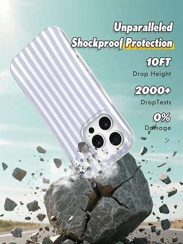 Compatible with iPhone 16 Pro Max Case, with Aesthetics Striped Design Case for Women Girl, Cute Fashion Soft TPU Slim Protection Phone Case for iPhone 16 Pro Max 6.9'' - Light Blue & White thumbnail 5